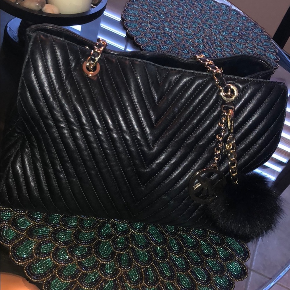 Michael Kors Quilted Chevron Black Leather Tote
